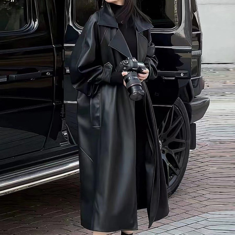 Manteau long en cuir