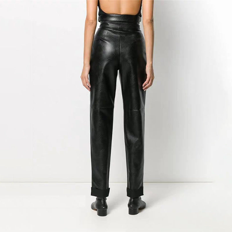 Pantalon en cuir à coupe fuselée