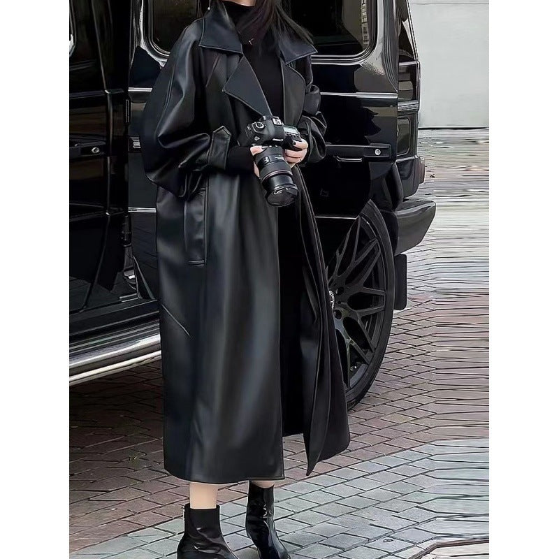 Manteau long en cuir