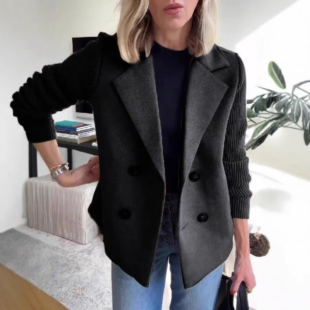 Manteau chic à double boutonnage et manches côtelées