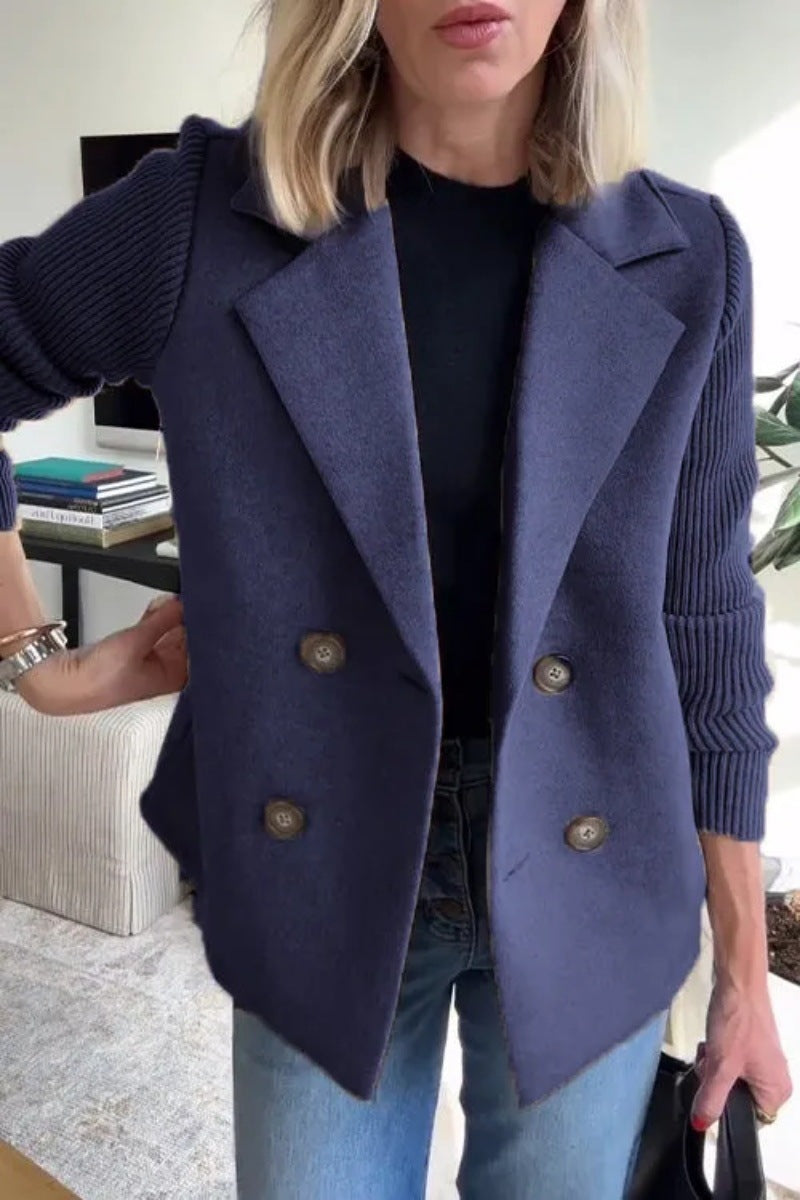 Manteau chic à double boutonnage et manches côtelées