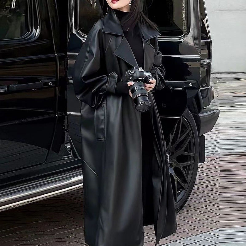 Manteau long en cuir