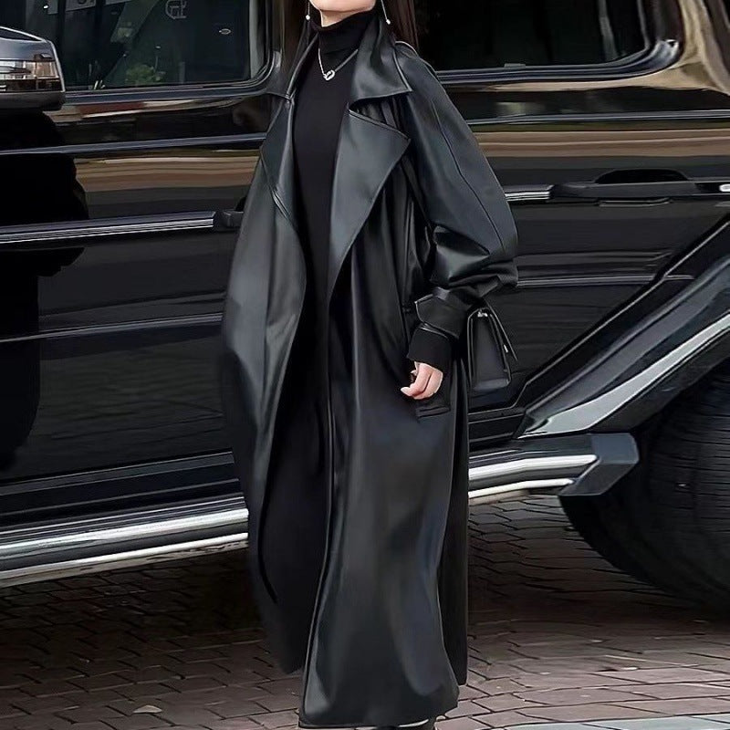 Manteau long en cuir