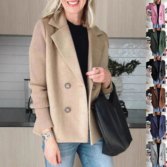Manteau chic à double boutonnage et manches côtelées