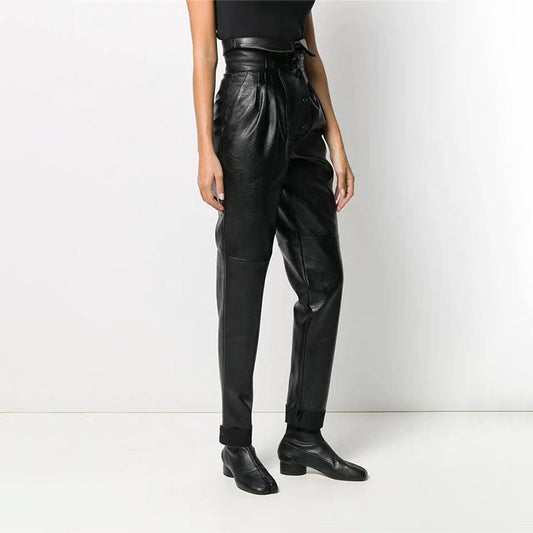 Pantalon en cuir à coupe fuselée