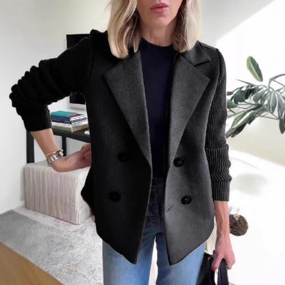 Manteau chic à double boutonnage et manches côtelées