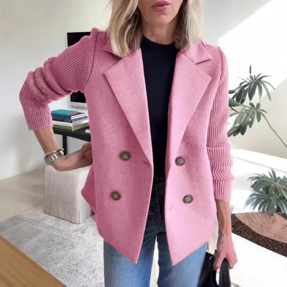Manteau chic à double boutonnage et manches côtelées