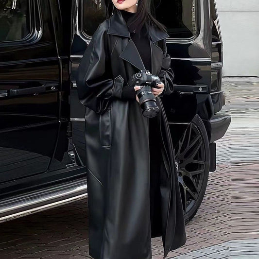 Manteau long en cuir